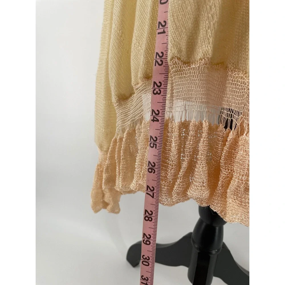 Knit Shawl Wrap Cream Peach‎ Ruffle Trim Cottagecore Romantic Boho Victorian Fem